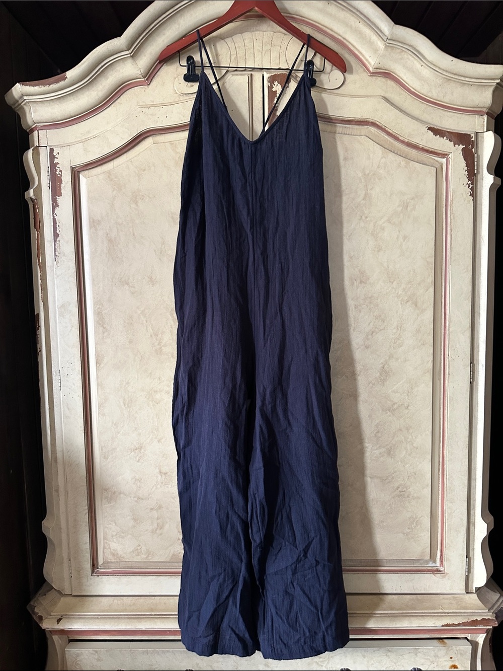 Boutique Brand Wide-Leg Navy Jumpsuit 100% Cotton size Large